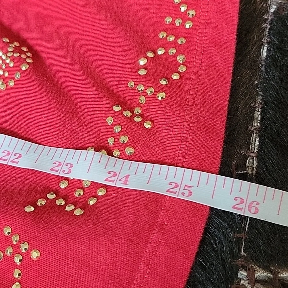 Michael Kors Red Long Sleeve Top, Gold Logo Studs, Round Neck, 100% Cotton LG - Picture 7 of 8